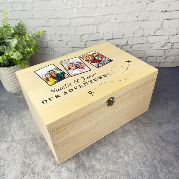 Plane Track Photo Frames Our Adventures Travel Personalised Wooden Keepsake Box