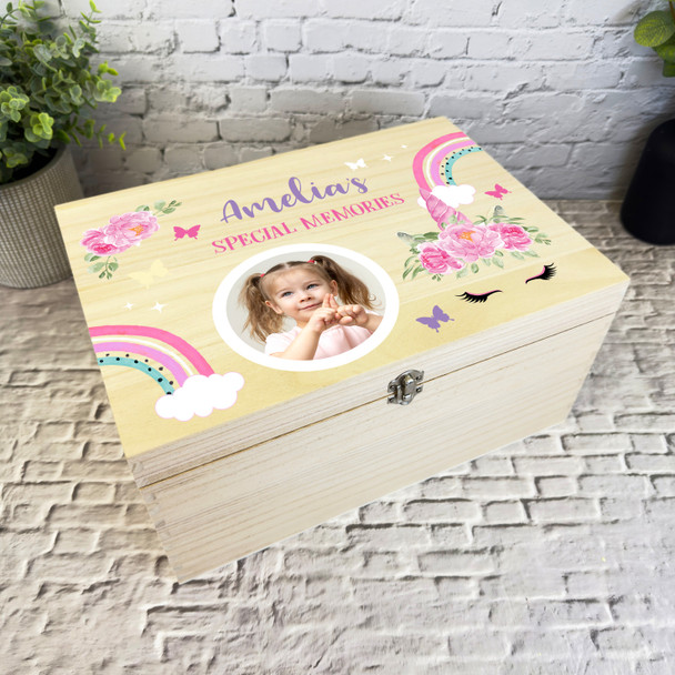 Unicorn Butterfly Special Memories Girl Photo Personalised Wooden Keepsake Box