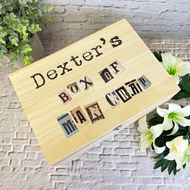 Newspaper Cutouts Men's Bit's & Bobs Personalised Wooden Keepsake Storage Box