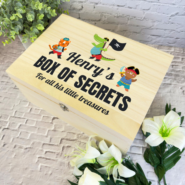 Animals Pirates Kids Box Of Secrets Personalised Wooden Memory Keepsake Box