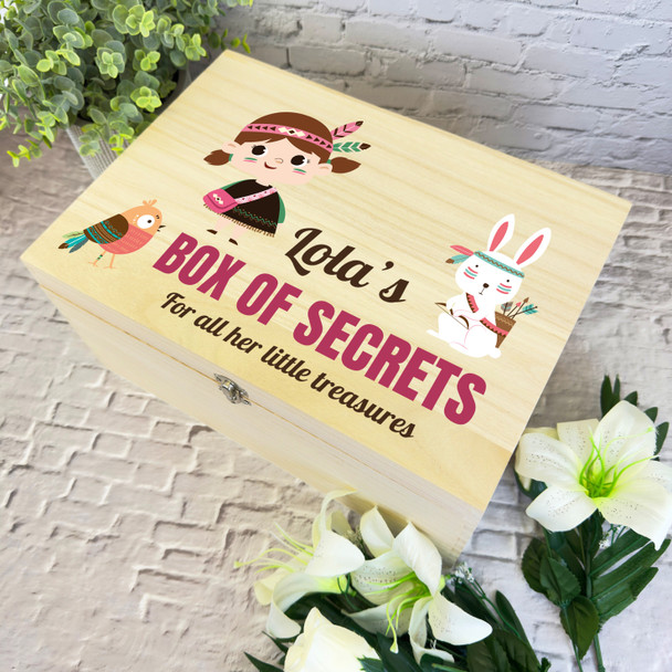 Bunny With Girl Kids Box Of Secrets Personalised Wooden Memory Keepsake Box