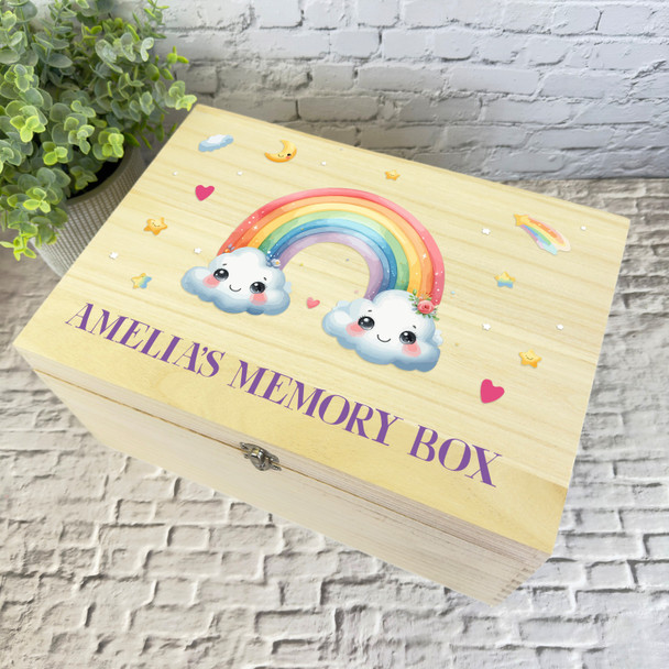 Rainbow Memory Box Baby Children's Personalised Storage Wooden Keepsake Box