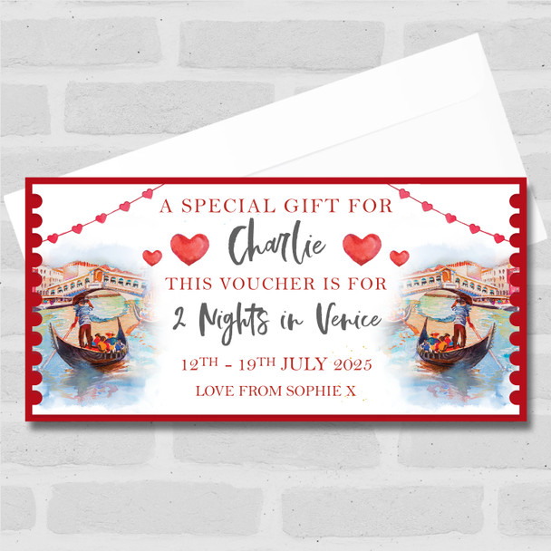 Watercolour Venice Break Red Special Personalised Surprise Ticket Gift Voucher