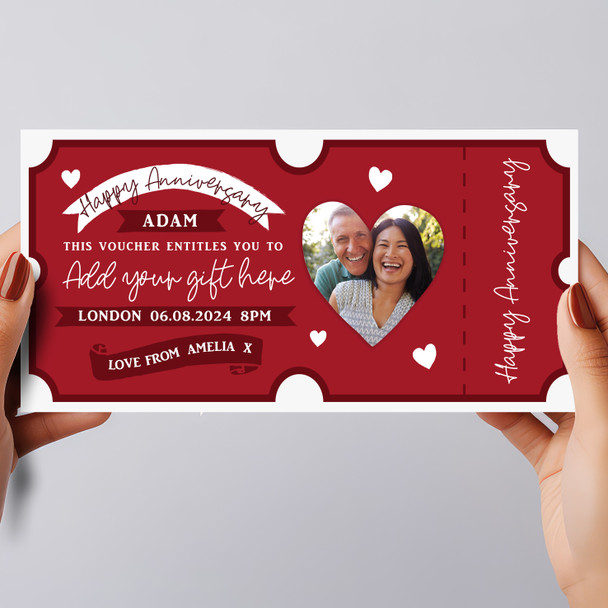 Happy Anniversary Gift Heart Photo Personalised Surprise Ticket Gift Voucher