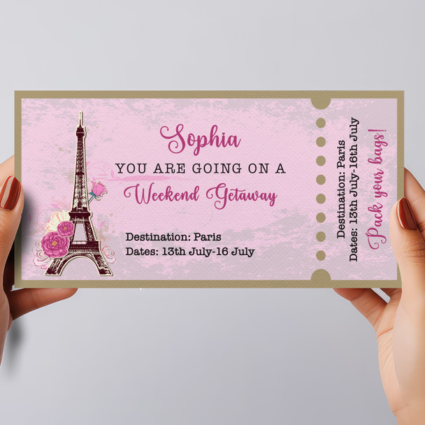 Eiffel Tower Weekend Break Getaway Personalised Surprise Ticket Gift Voucher