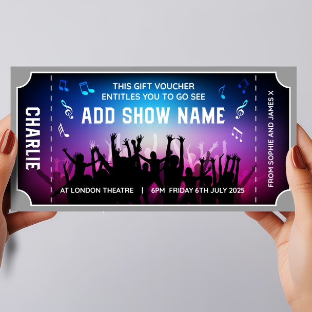 Any Band Show Music Night Concert Personalised Surprise Ticket Gift Voucher