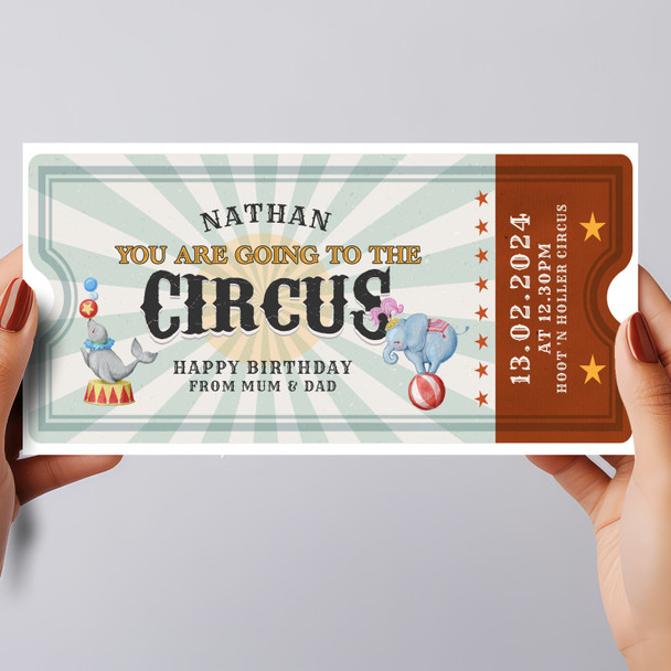 Going To The Circus Animals Gift Personalised Surprise Ticket Gift Voucher