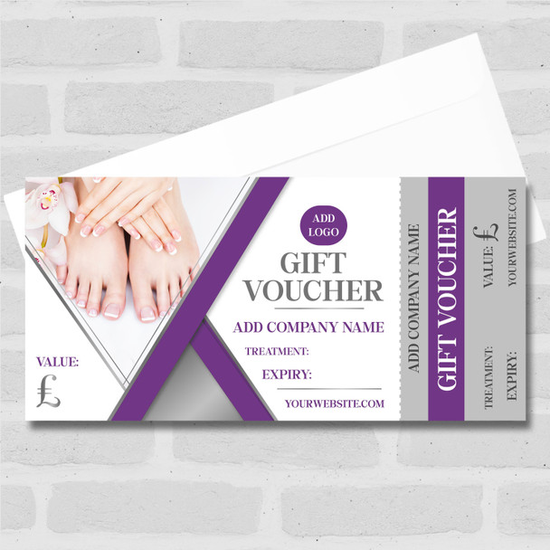 Manicure Pedicure Purple Aesthetics Beauty Therapy Massage Business Gift Voucher