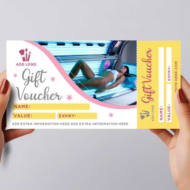 Sun Bed Tanning Pink Aesthetics Beauty Therapy Massage Business Gift Voucher