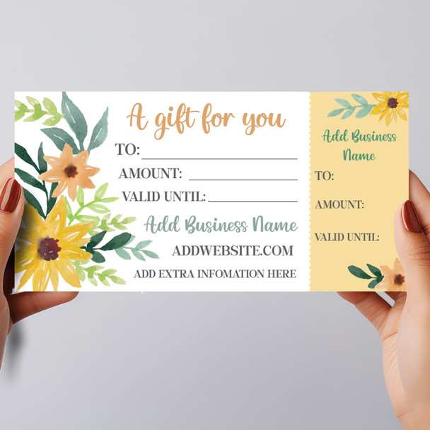 Flowers Generic Business Any Details Yellow Perforated Business Gift Voucher