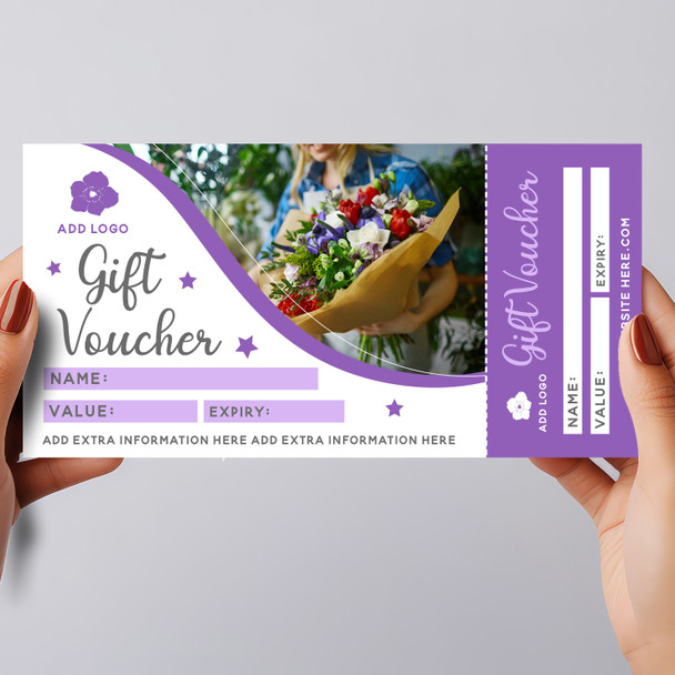 Florist Flowers Floral Purple Any Details Perforated Business Gift Voucher