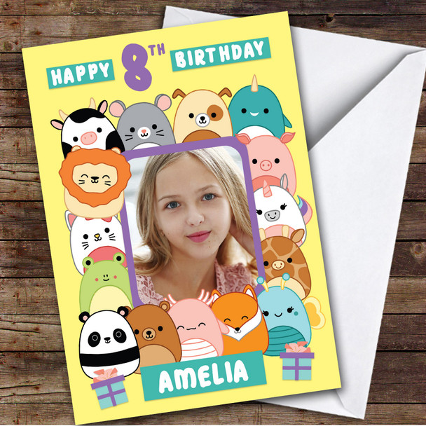 Squishmallows Group Yellow Photo Any Age Personalised Kid's Birthday Card