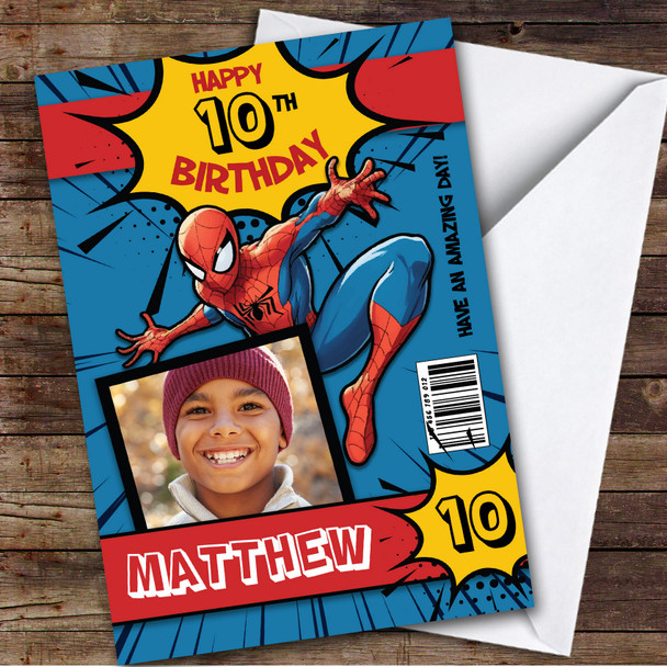 Spiderman Comic Book Blue Photo Any Age Children's Personalised Kid's Birthday Card Spiderman Comic Book Blue Photo Any Age Children's Personalised Kid's Birthday Card