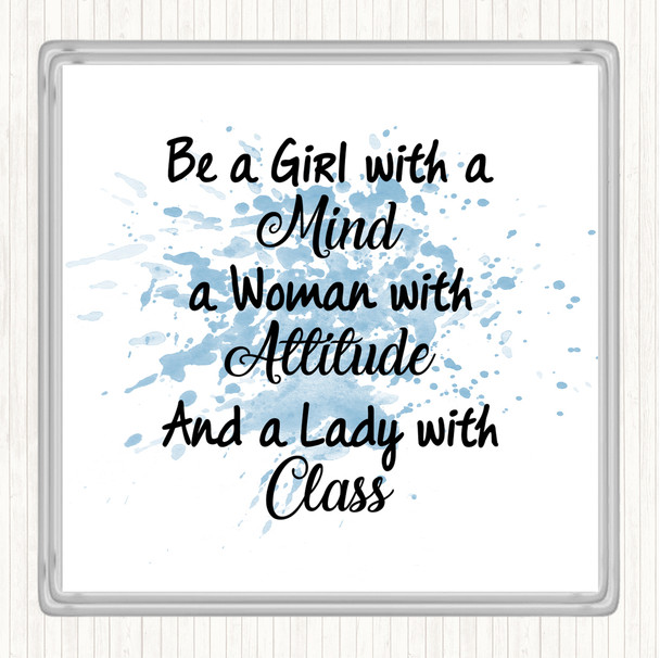 Blue White Girl With A Mind Inspirational Quote Coaster