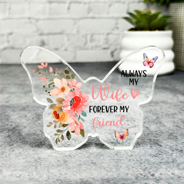 Gift For Wife Pink Floral Butterfly Keepsake Plaque Ornament Present