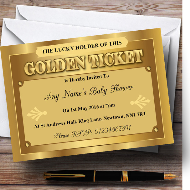Golden Ticket Customised Baby Shower Invitations