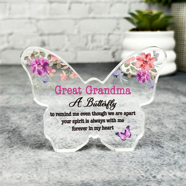 Great Grandma Watercolour Floral Memorial Gift Butterfly Keepsake Plaque Present