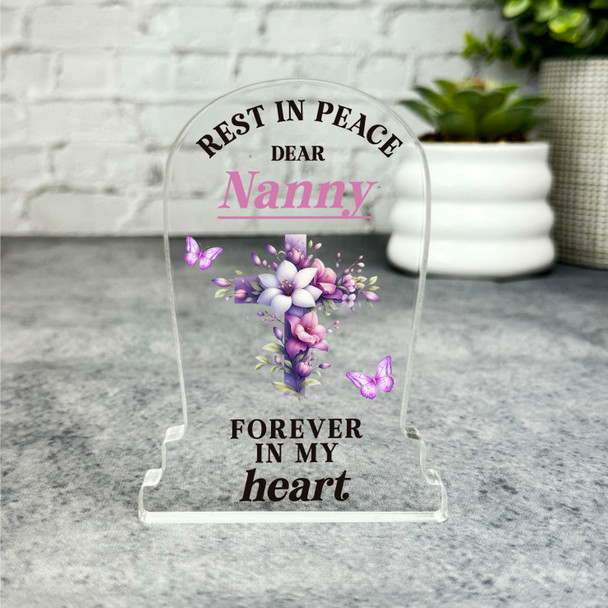Nanny Purple Floral Cross Remembrance Memorial Gift Gravestone Keepsake Plaque