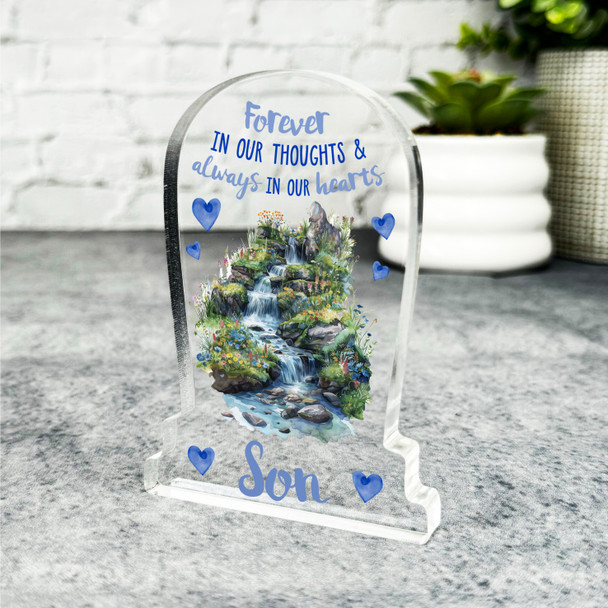 Son Waterfall Blue Hearts Remembrance Memorial Gift Gravestone Keepsake Plaque