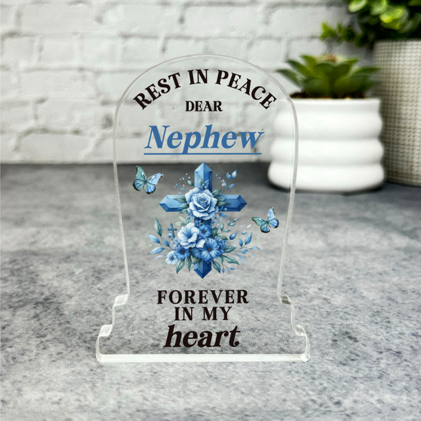 Nephew Blue Floral Cross Remembrance Memorial Gift Gravestone Keepsake Plaque Nephew Blue Floral Cross Remembrance Memorial Gift Gravestone Keepsake Plaque