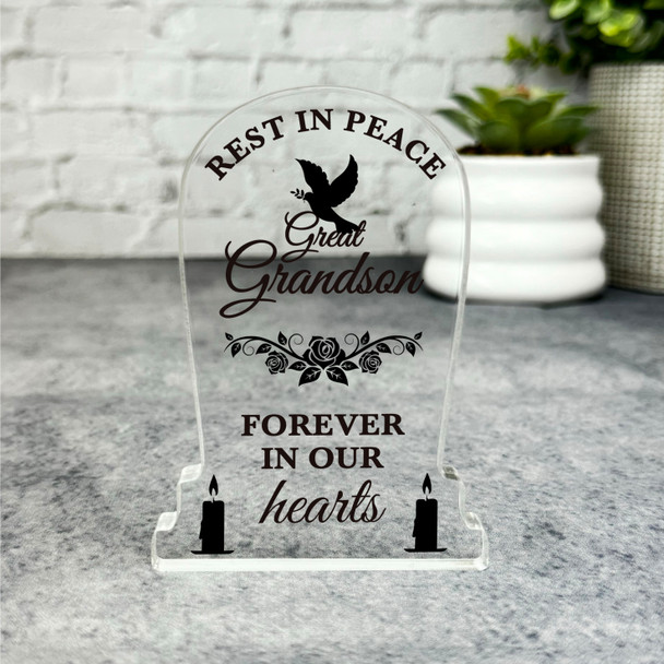 Great Grandson Black Rose Dove Memorial Gift Gravestone Keepsake Plaque
