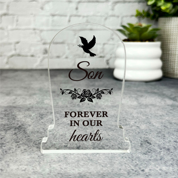 Son Black Rose Dove Silhouette Memorial Gift Gravestone Keepsake Plaque