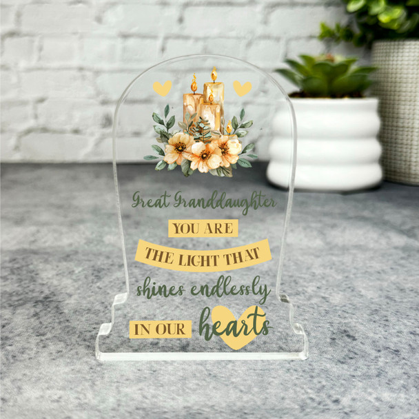 Great Granddaughter Light Shines Bright Memorial Gift Gravestone Keepsake Plaque