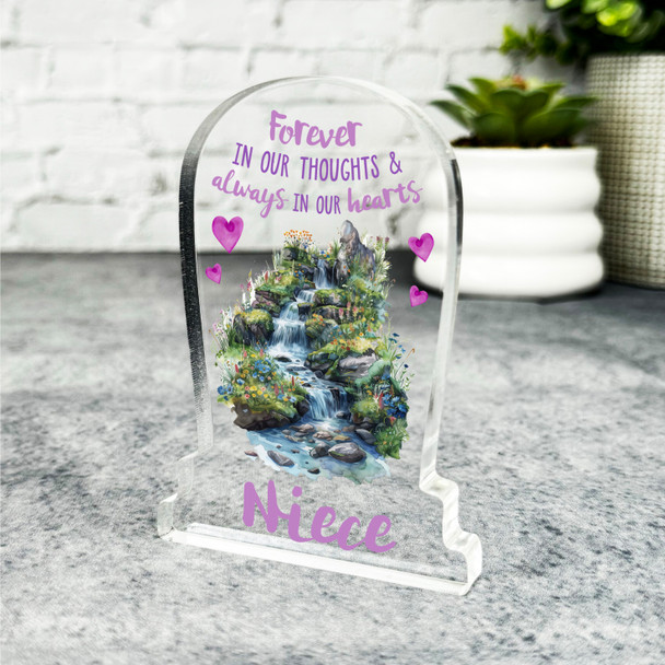 Niece Waterfall Pink Hearts Remembrance Memorial Gift Gravestone Keepsake Plaque