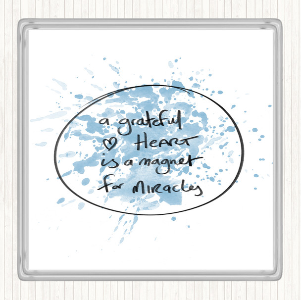 Blue White Grateful Heart Inspirational Quote Coaster
