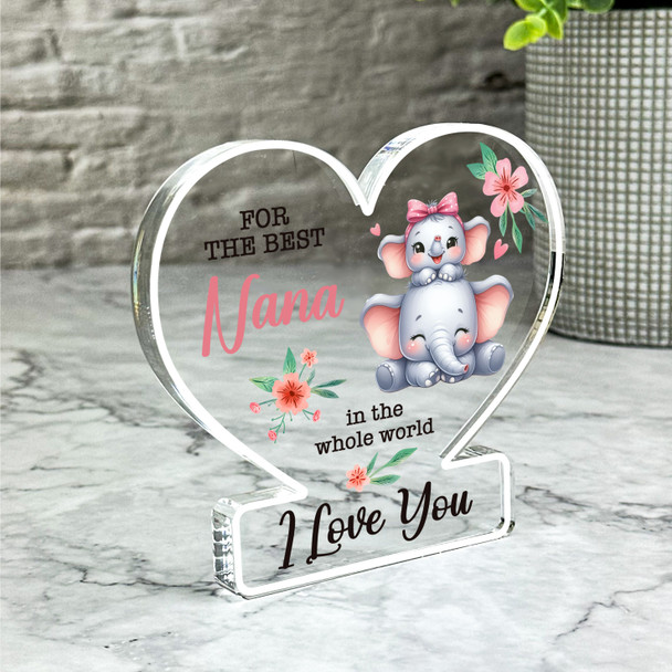 Best Nana Floral Cute Elephants Gift Heart Ornament Keepsake Plaque Ornament