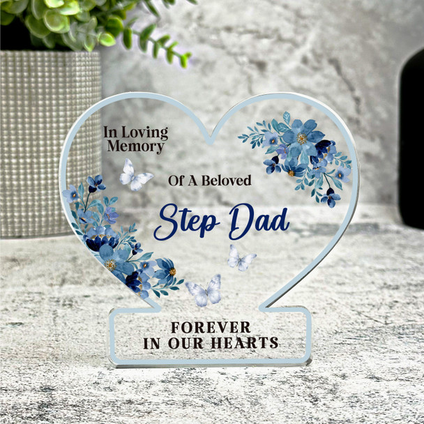 Step-Dad Blue Floral Memorial Gift Heart Ornament Keepsake Plaque Ornament