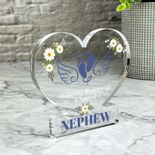 Nephew White Blue Baby Feet Wings Baby Memorial Gift Heart Keepsake Plaque