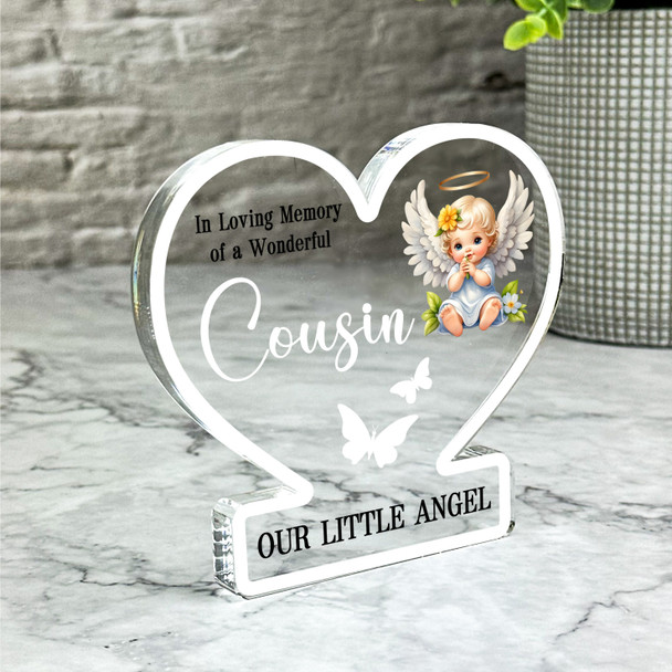 Cousin Little Angel White Butterflies Memorial Gift Heart Keepsake Plaque