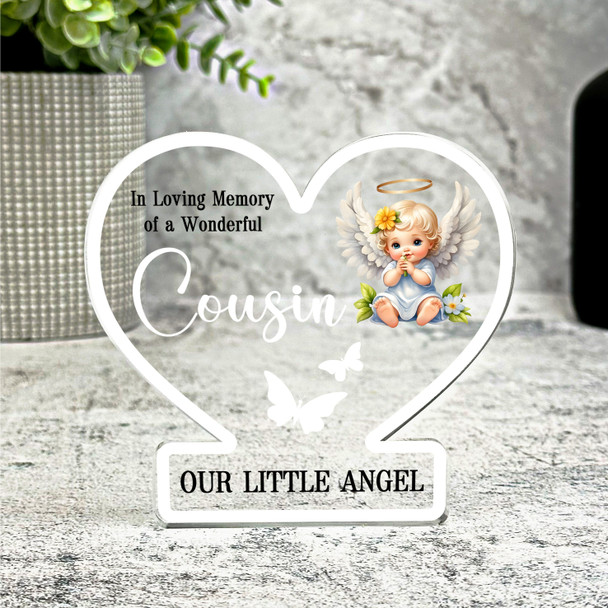 Cousin Little Angel White Butterflies Memorial Gift Heart Keepsake Plaque