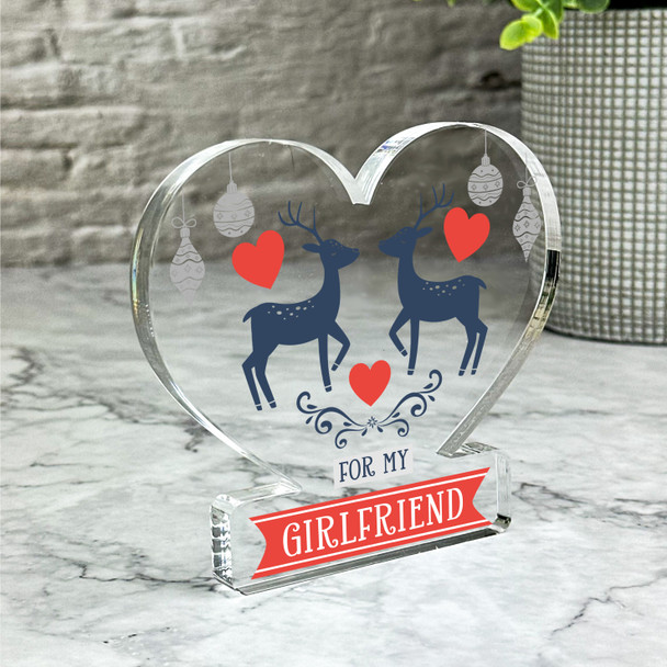 Gift For Girlfriend Deer Blue Red Romantic Christmas Heart Keepsake Plaque