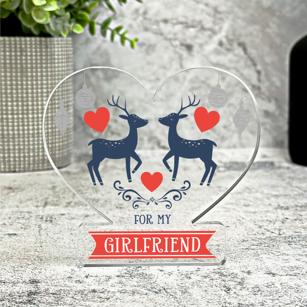 Gift For Girlfriend Deer Blue Red Romantic Christmas Heart Keepsake Plaque