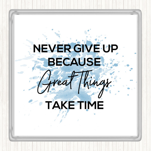 Blue White Great Things Inspirational Quote Coaster
