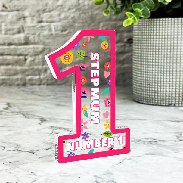 Gift For Step-Mum No.1 Pink Floral Number One Award Keepsake Plaque Ornament
