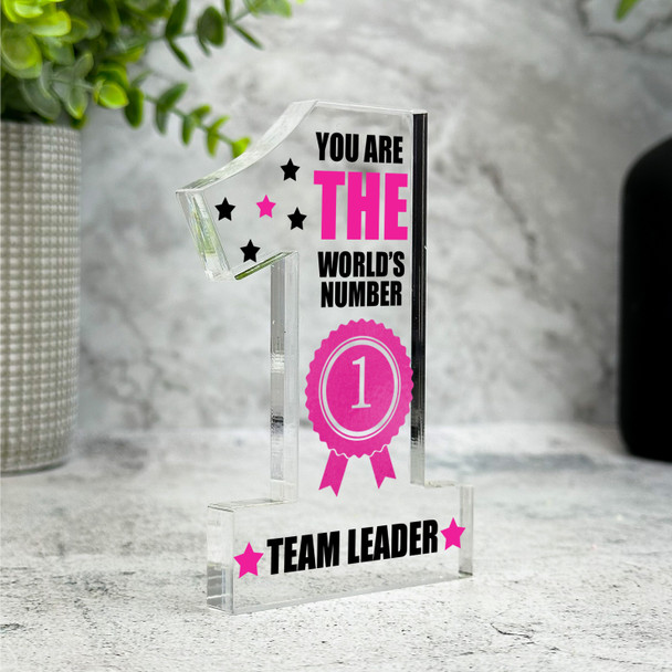 The World's No.1 Team Leader Pink Gift Number One Award Keepsake Plaque Ornament The World's No.1 Team Leader Pink Gift Number One Award Keepsake Plaque Ornament
