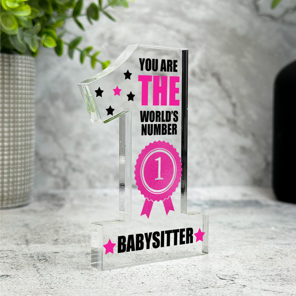 The World's No.1 Babysitter Pink Gift Number One Award Keepsake Plaque Ornament