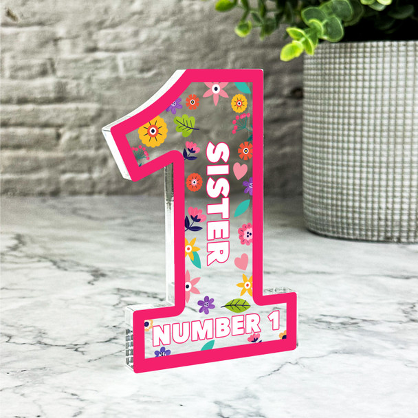 Gift For Sister No.1 Pink Floral Number One Award Keepsake Plaque Ornament
