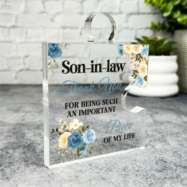 Gift For Son-In-Law Thank You Blue Floral Puzzle Piece Keepsake Plaque Ornament