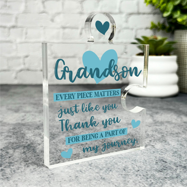 Gift For Grandson Every Piece Matters Blue Puzzle Piece Keepsake Plaque Ornament
