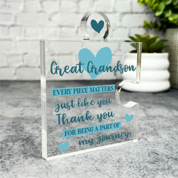Gift For Great Grandson Every Piece Matters Blue Puzzle Piece Keepsake Plaque