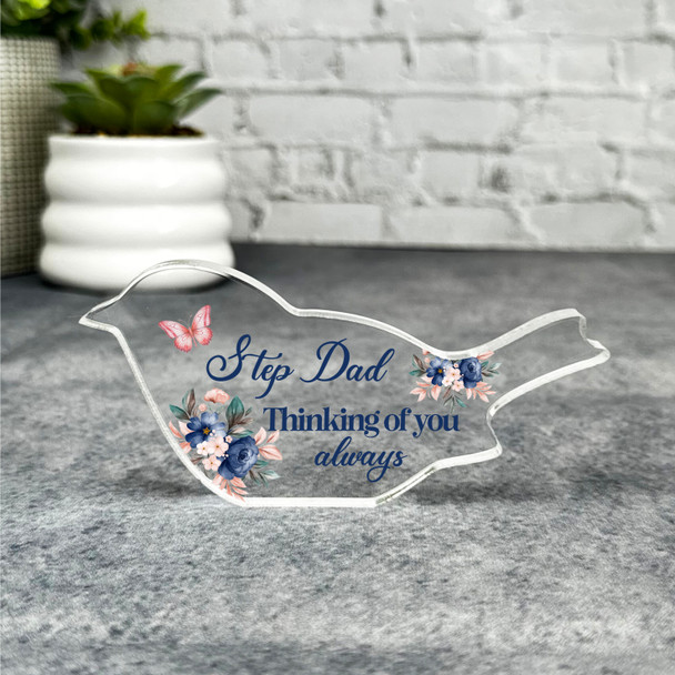 Step-Dad Navy Floral Memorial Robin Bird Gift Sympathy Robin Keepsake Plaque
