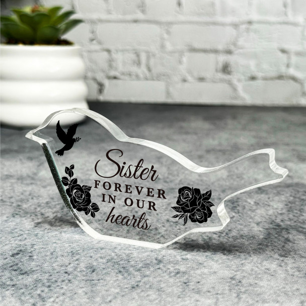 Sister Black Roses Memorial Robin Bird Gift Sympathy Robin Keepsake Plaque