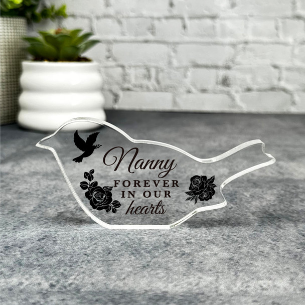 Nanny Black Roses Memorial Robin Bird Gift Sympathy Robin Keepsake Plaque