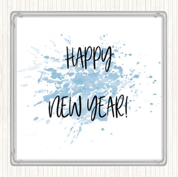 Blue White Happy New Year Inspirational Quote Coaster