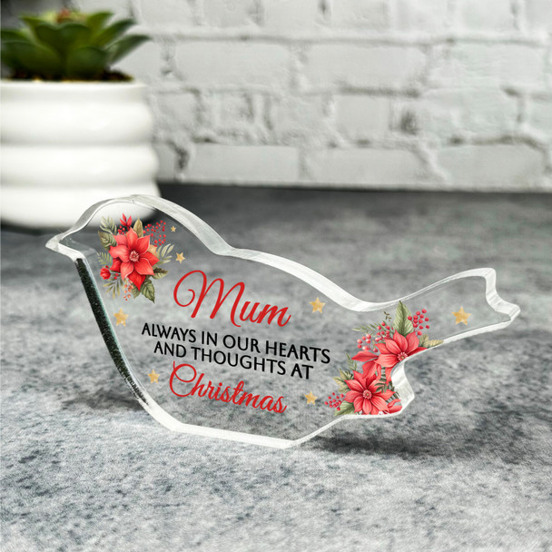 Mum Red Floral Remembrance Christmas Memorial Gift Robin Keepsake Plaque