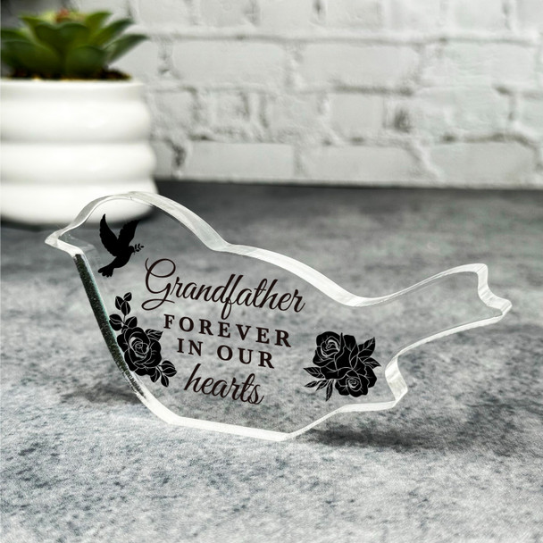 Grandfather Black Roses Memorial Robin Bird Gift Sympathy Robin Keepsake Plaque